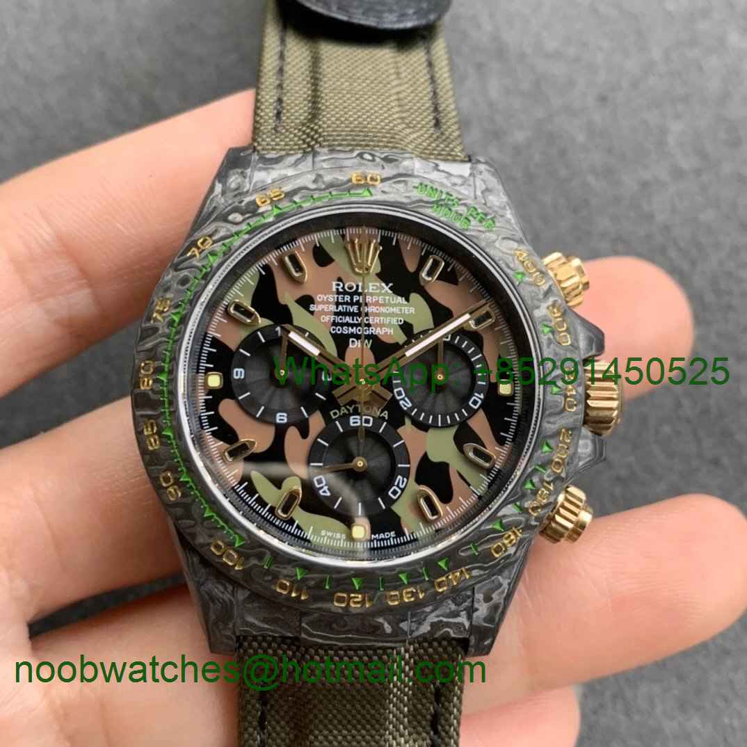 Replica Rolex Daytona WWF Best CRONUSART Carbon Case Camo Dial Green Nylon Strap A7750