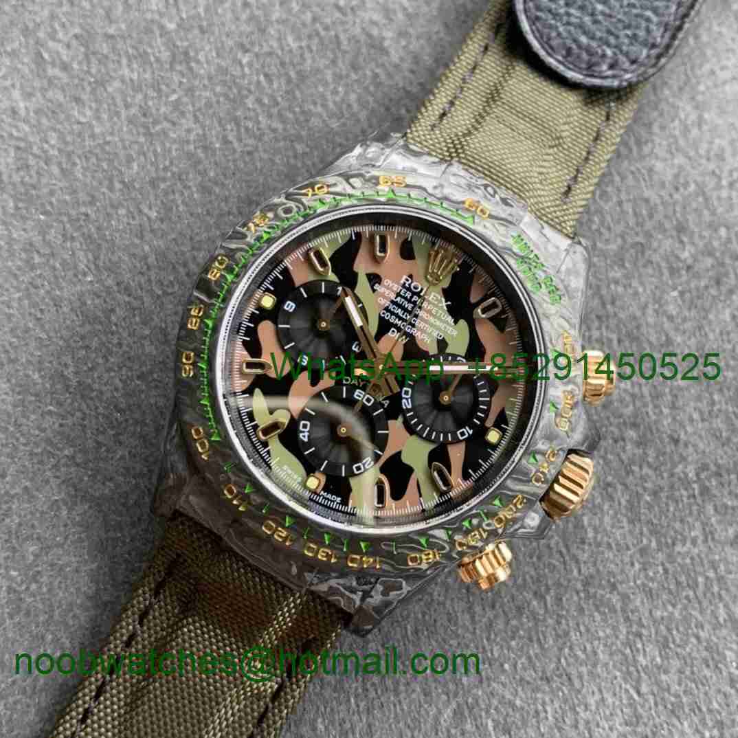 Replica Rolex Daytona WWF Best CRONUSART Carbon Case Camo Dial Green Nylon Strap A7750