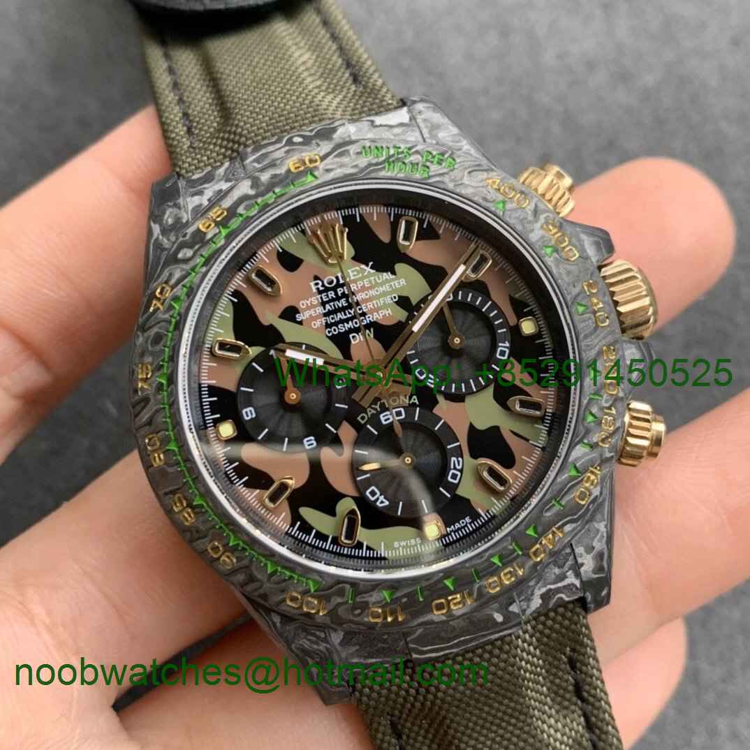 Replica Rolex Daytona WWF Best CRONUSART Carbon Case Camo Dial Green Nylon Strap A7750