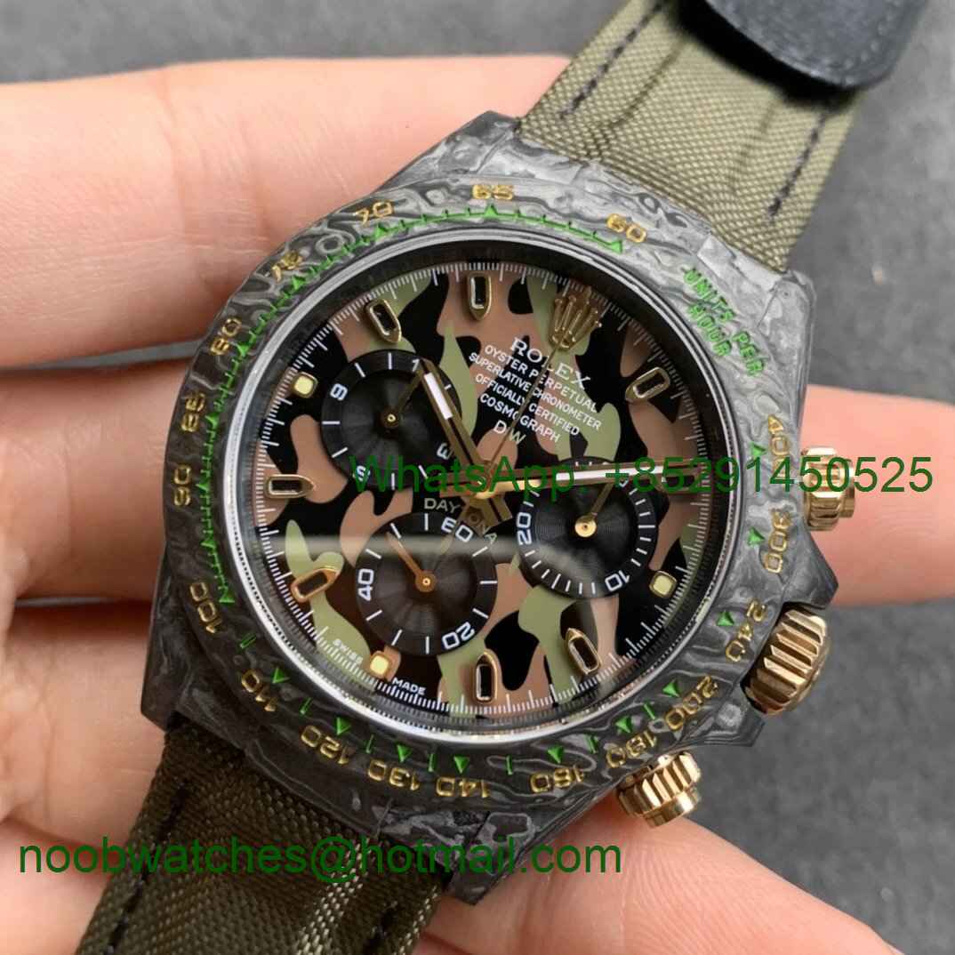 Replica Rolex Daytona WWF Best CRONUSART Carbon Case Camo Dial Green Nylon Strap A7750