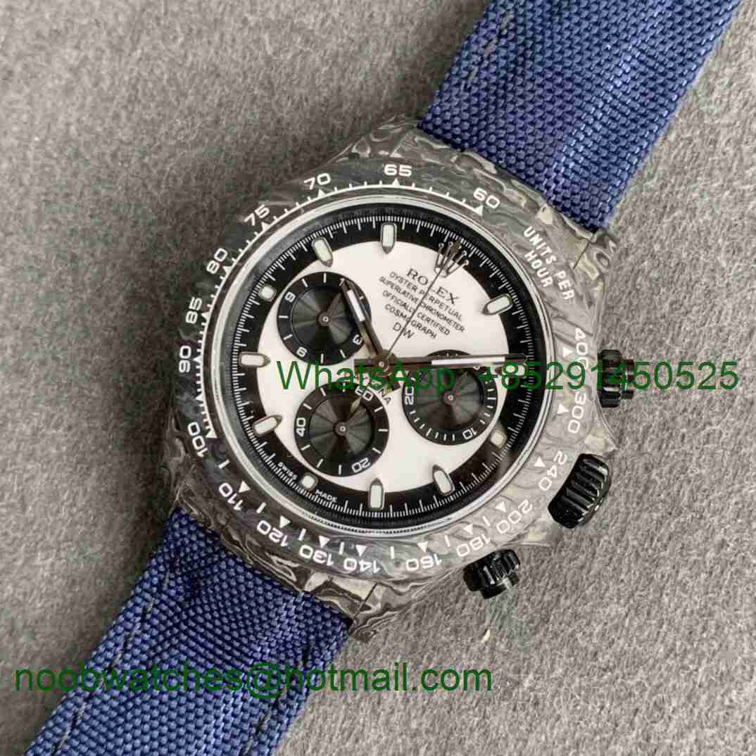 Replica Rolex Daytona WWF Best CRONUSART Carbon Case White Black Dial Blue Nylon Strap A7750