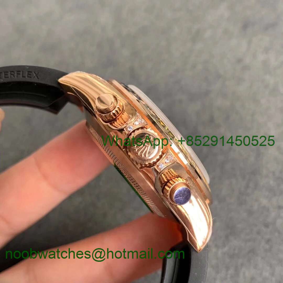 Replica Rolex Daytona 116595RBOW Rose Gold Rainbow Crystal BLF Best Black Dial Rubber Strap A4130