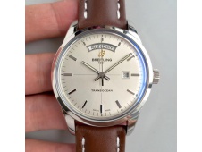 Replica Breitling Transocean Day & Date Automatic SS White Dial on Brown Leather Strap A2836