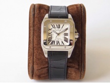 Replica Cartier Santos 100 38mm SS V6F 1:1 Best Edition White Dial on Black Leather Strap A2824