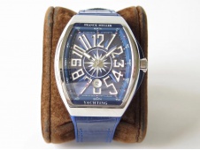 Replica Frank Muller Vanguard V45 Chrono SS ABF Best Edition Blue Textured Dial on Blue Gummy Strap A7750