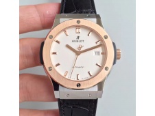Replica Hublot Classic Fusion 42mm Rose Gold JJF 1:1 Best Edition White Dial on Black Gummy Strap A2892