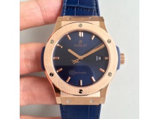 Replica Hublot Classic Fusion 42mm Rose Gold JJF 1:1 Best Edition Blue Dial on Blue Gummy Strap A2892