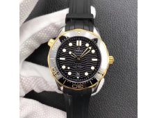 Replica OMEGA 2018 Seamaster Diver 300M SS/Yellow Gold VSF 1:1 Best Edition YG Bezel Black Dial on Black Rubber Strap A8