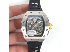 Replica Richard Mille RM11-03 SS KVF 1:1 Best Edition Crystal Skeleton Dial on Black Racing Rubber Strap A7750
