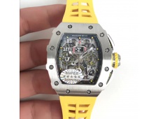 Replica Richard Mille RM11-03 SS KVF 1:1 Best Edition Crystal Skeleton Dial on Yellow Racing Rubber Strap A7750