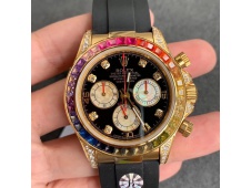 Replica Rolex Daytona 116589RBOW Yellow Gold Rainbow Crystal BLF Best Black Dial Rubber Strap A4130