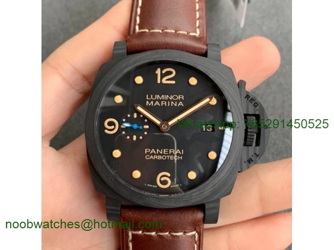 Replica Panerai PAM661 Carbotech VSF 1:1 Best Edition on Brown Leather Strap P.9010 Clone