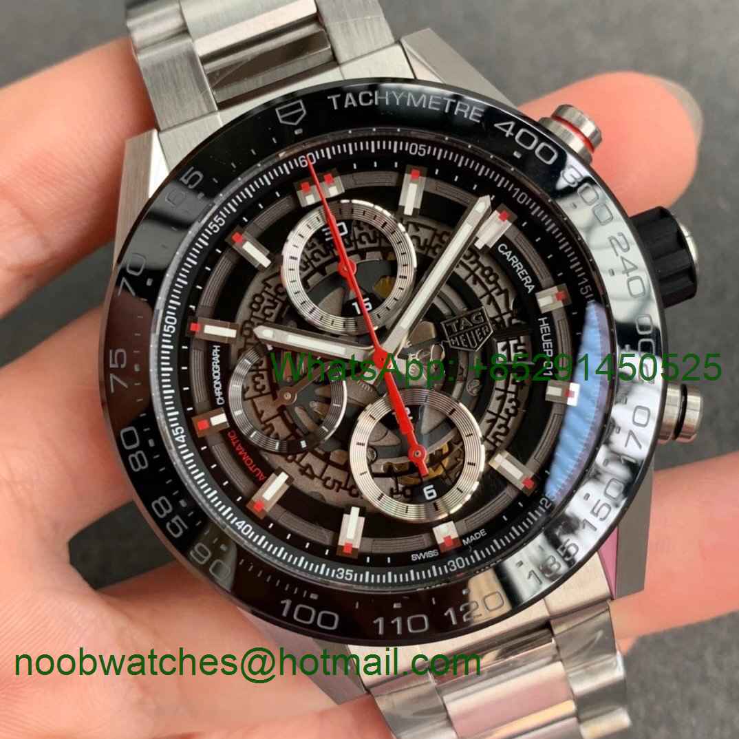 Replica TAG Heuer Carrera Calibre Heuer Chrono SS/PVD XF 1:1 Best Edition Skeleton Dial Steel Bracelet A1887