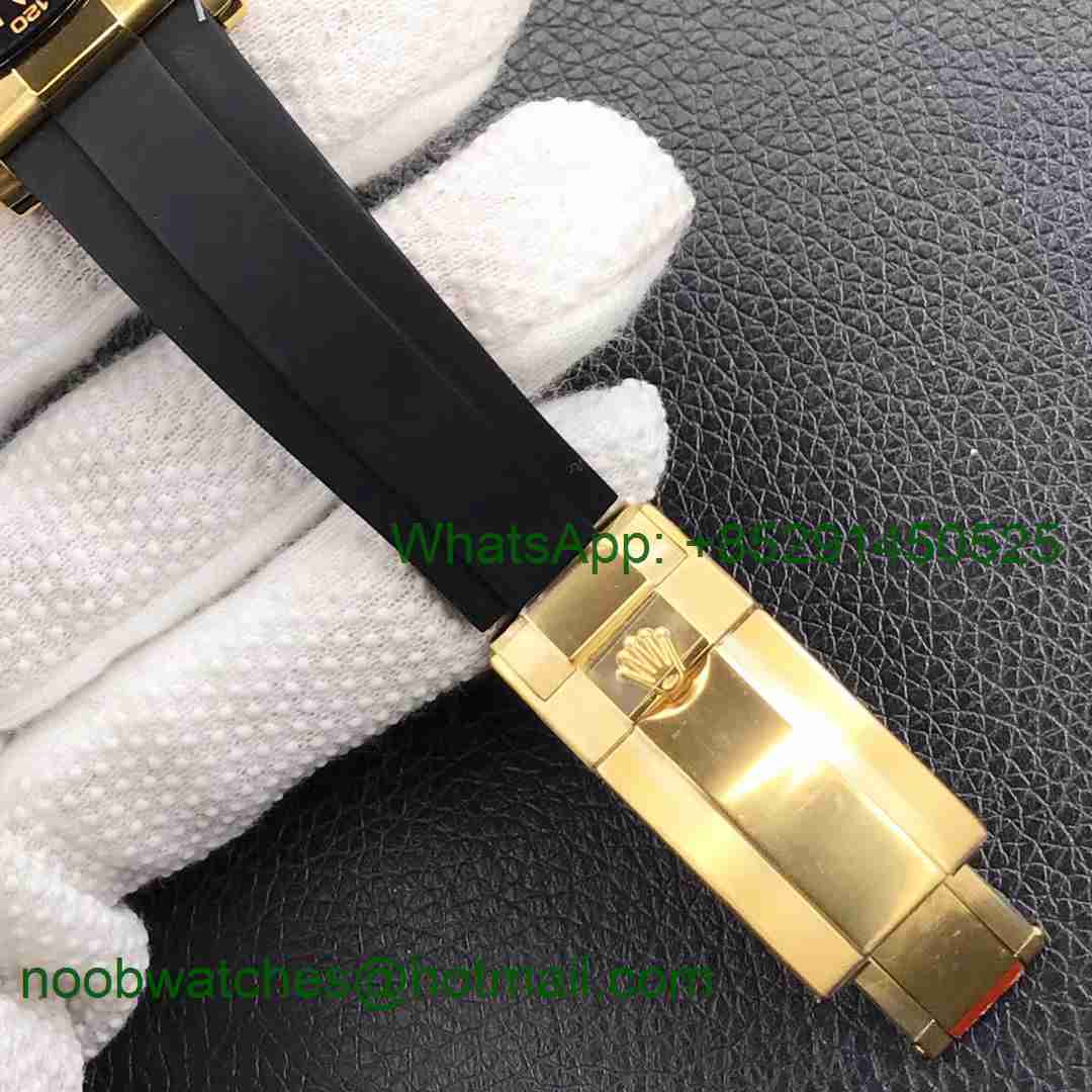 Replica Rolex Daytona 116518 Noob 1:1 Best Yellow Gold 904L Black Rubber Strap SA4130 V3 (Free Extra Strap)