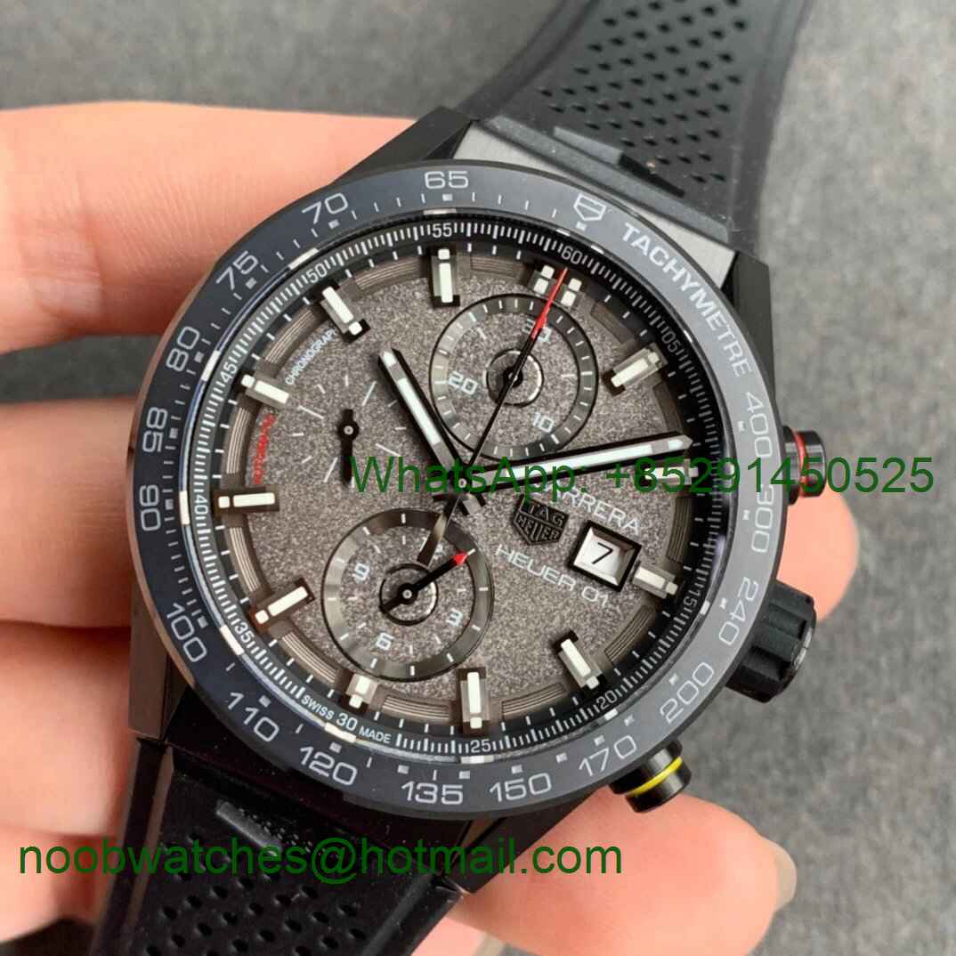 Replica TAG Heuer Calibre Heuer 01 Chrono 43mm PVD XF 1:1 Best Gray Dial on Black Rubber Strap A1887