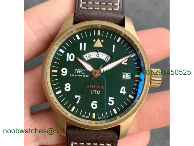 Replica IWC Pilot UTC Spitfire MJ271 Bronze ZF 1:1 Best Green Dial on Brown Leather Strap A2836