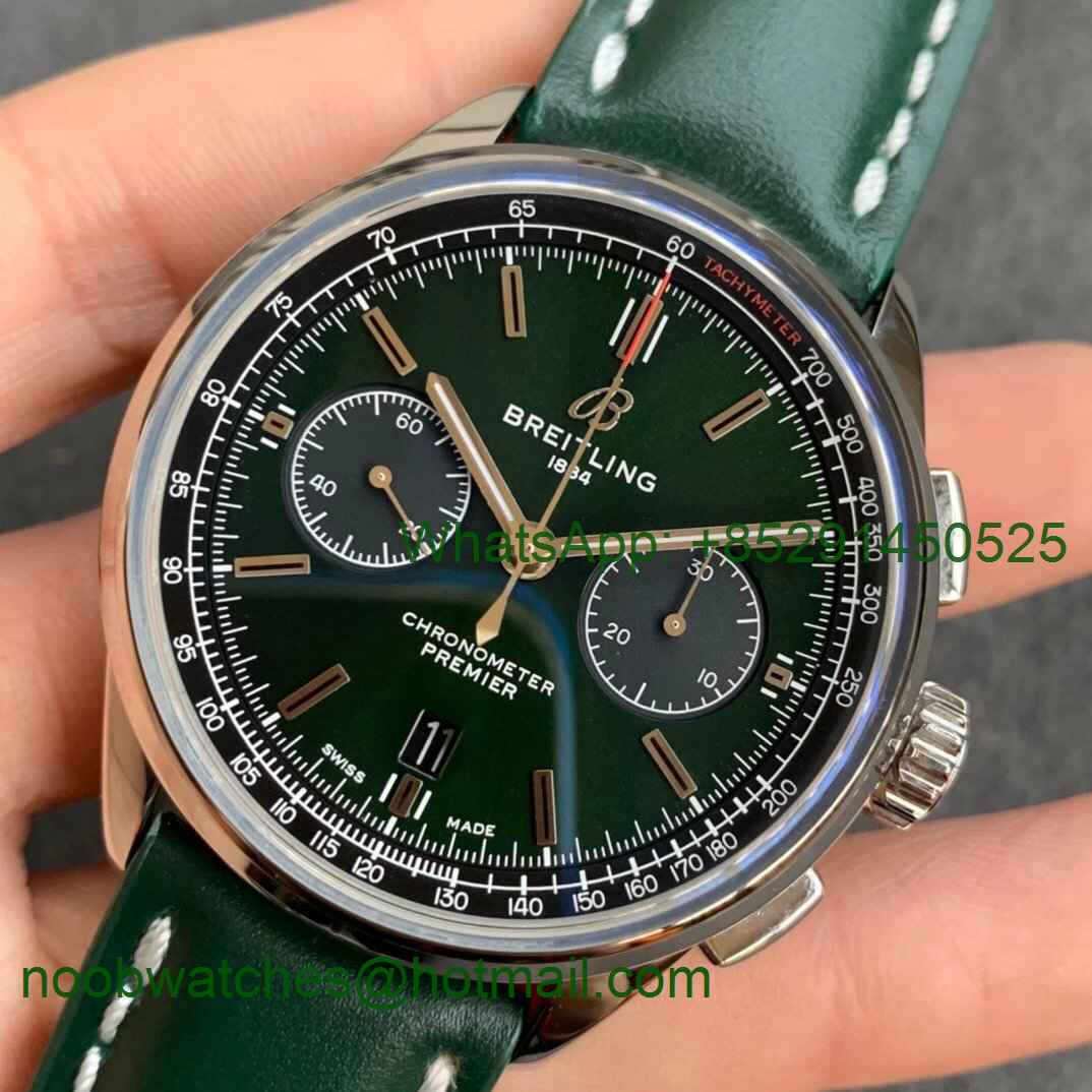 Replica Breitling Premier B01 Chrono SS 42mm GF 1:1 Best Green Dial Green Leather Strap A7750