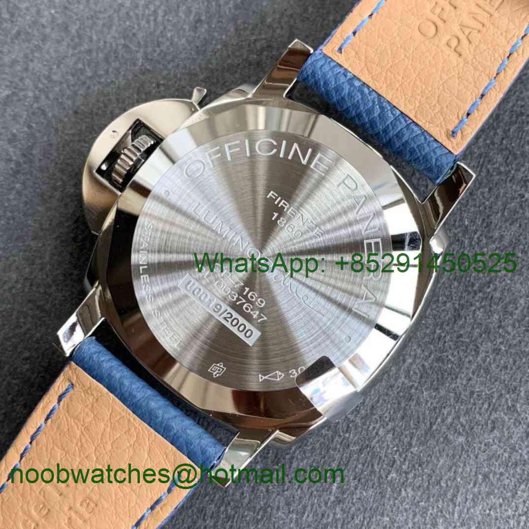 Replica Panerai PAM906 Luminor Due VSF 1:1 Best White Dial on Blue Leather Strap AXXXIV