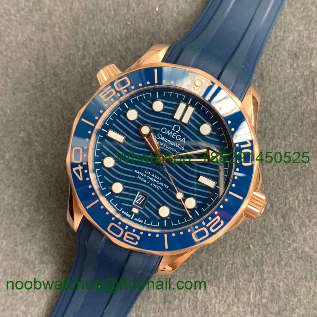 Replica OMEGA 2018 Seamaster Diver 300M Rose Gold Blue Ceramic VSF 1:1 Best Blue Dial Rubber Strap A8801