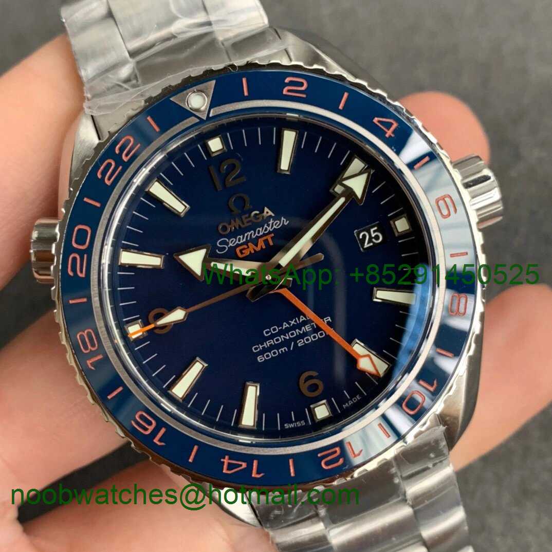 Replica OMEGA Planet Ocean 600M GMT 43.5mm VSF 1:1 Best Blue Dial on SS Bracelet A8605 Super Clone (Free Rubber)