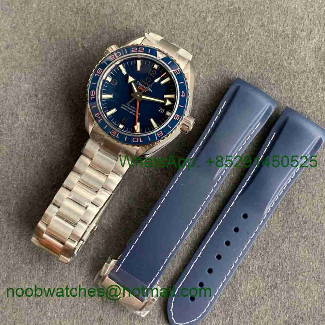 Replica OMEGA Planet Ocean 600M GMT 43.5mm VSF 1:1 Best Blue Dial on SS Bracelet A8605 Super Clone (Free Rubber)