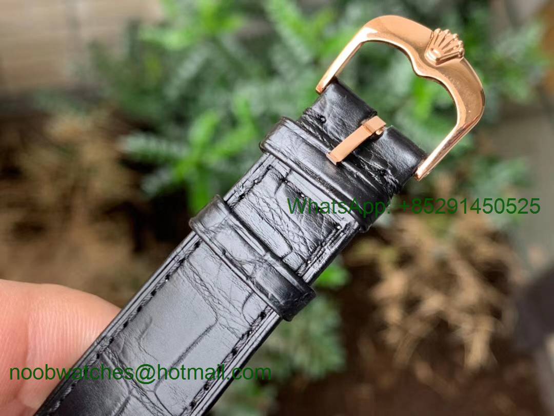 Replica Rolex Cellini 50515 Rose Gold GMF 1:1 Best Black Dial on Black Leather Strap SA3165