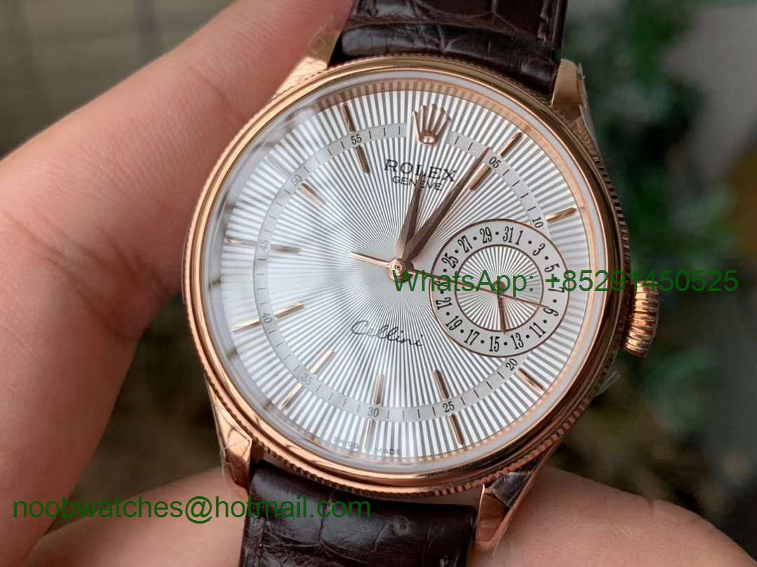 Replica Rolex Cellini 50515 Rose Gold GMF 1:1 Best White Dial on Brown Leather Strap SA3165