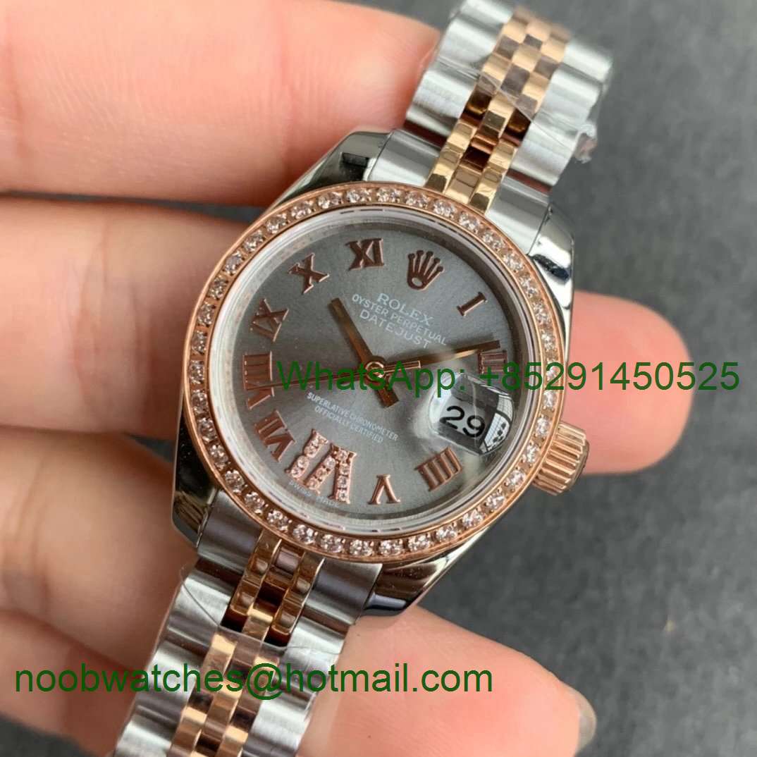 Replica Rolex Datejust 28MM 279383RBR Ladies WF Rose Gold/Steel Diamond Bezel GRAY Dial Swiss ETA 2671 Watch