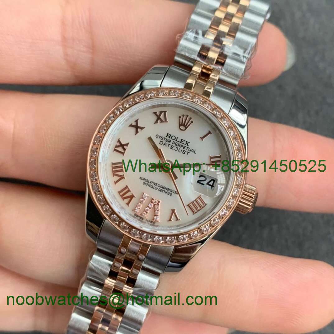 Replica Rolex Datejust 28MM 279383RBR Ladies WF Rose Gold/Steel Diamond Bezel White MOP Dial Swiss ETA2671 Watch