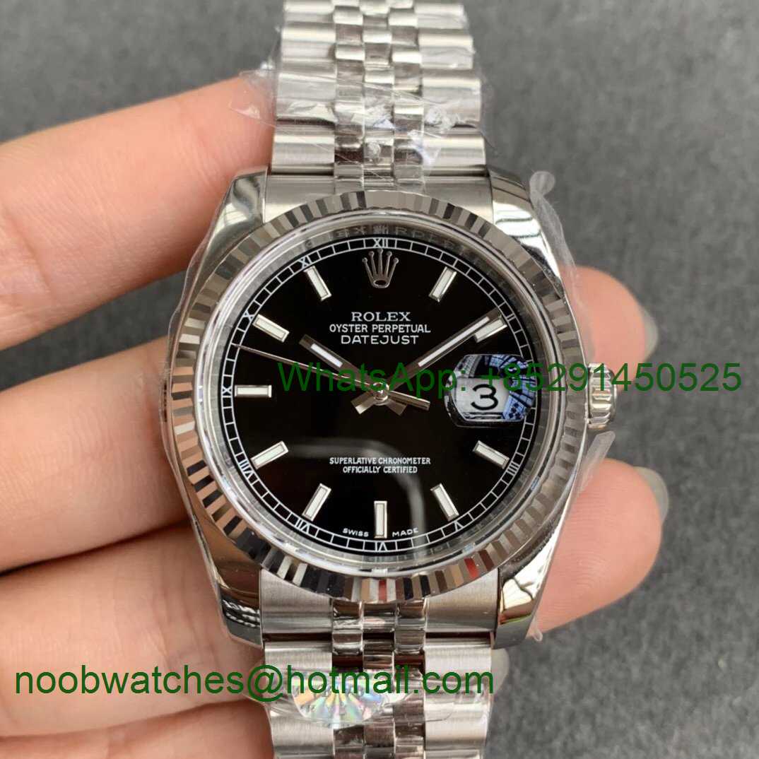 Replica Rolex DateJust 36mm SS 116234 ARF 1:1 Best 904L Steel Black Dial Jubilee Bracelet SH3135 V3