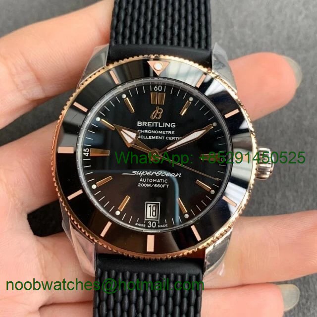 Replica Breitling SuperOcean Heritage ii 42mm SS/Rose Gold GF 1:1 Best Black Dial Rubber Strap A2824 V2