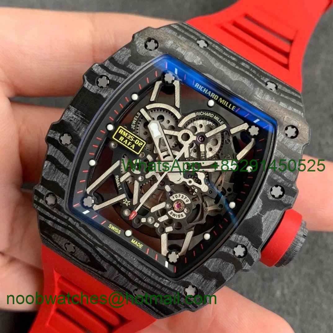 Replica Richard Mille RM035-02 Real Forge Carbon ZF 1:1 Best Skeleton Dial Red Rubber Strap NH05A