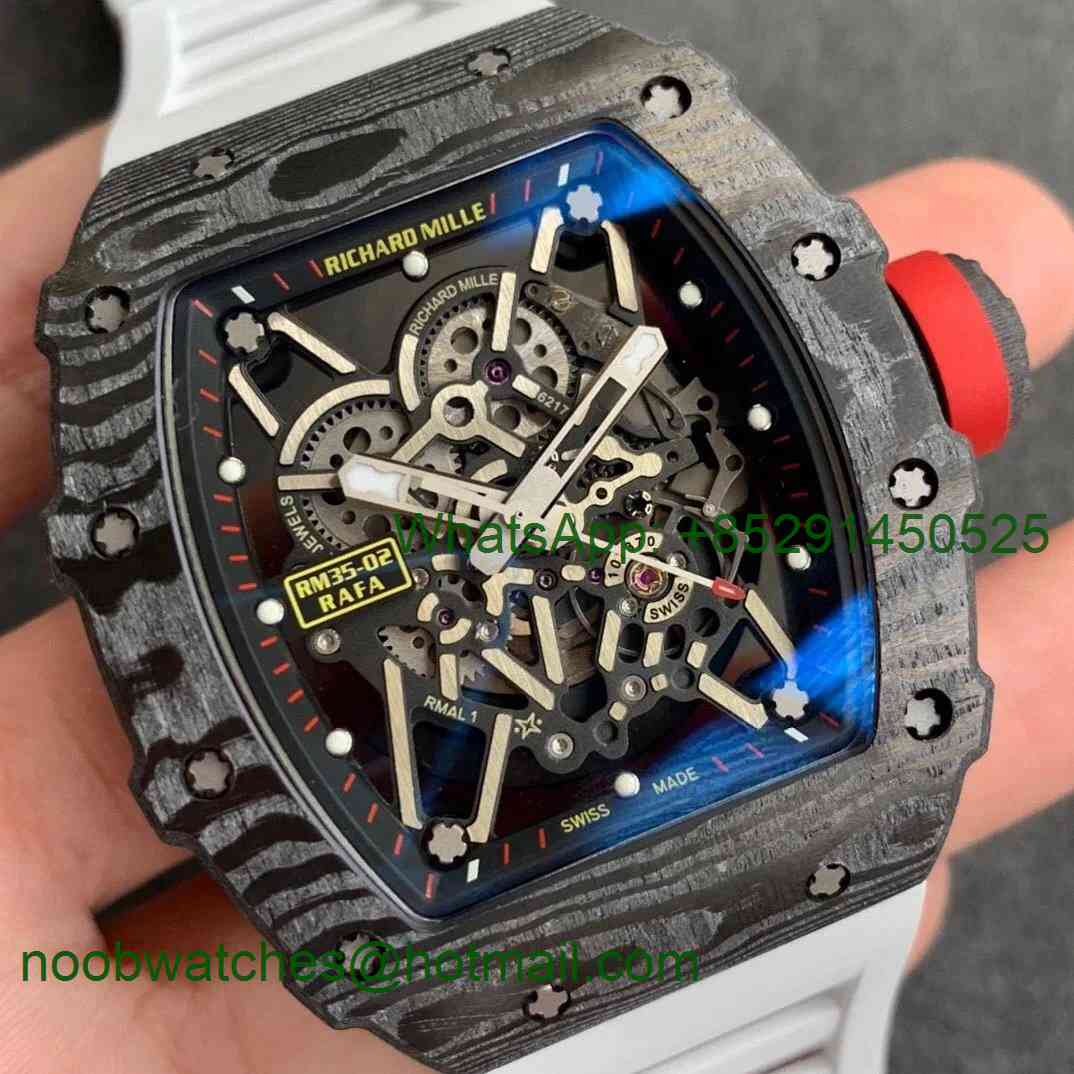Replica Richard Mille RM035-02 Real Forge Carbon ZF 1:1 Best Skeleton Dial White Rubber Strap NH05A