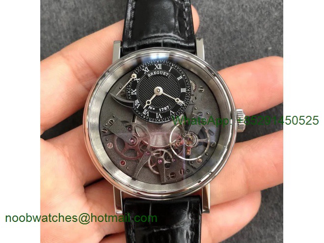Replica Breguet Tradition 7057BB/G9/9W6 SS Real PR SF 1:1 Best Black Skeleton Dial Black Leather Strap A507 V2