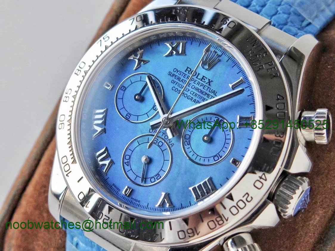 Replica Rolex Daytona 116519 OXF Best Edition Blue MOP Dial on Blue Leather Strap A7750