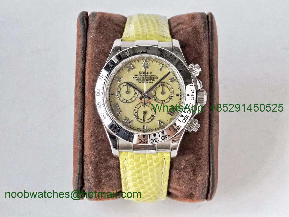 Replica Rolex Daytona 116519 OXF Best Edition Yellow MOP Dial on Yellow Leather Strap A7750