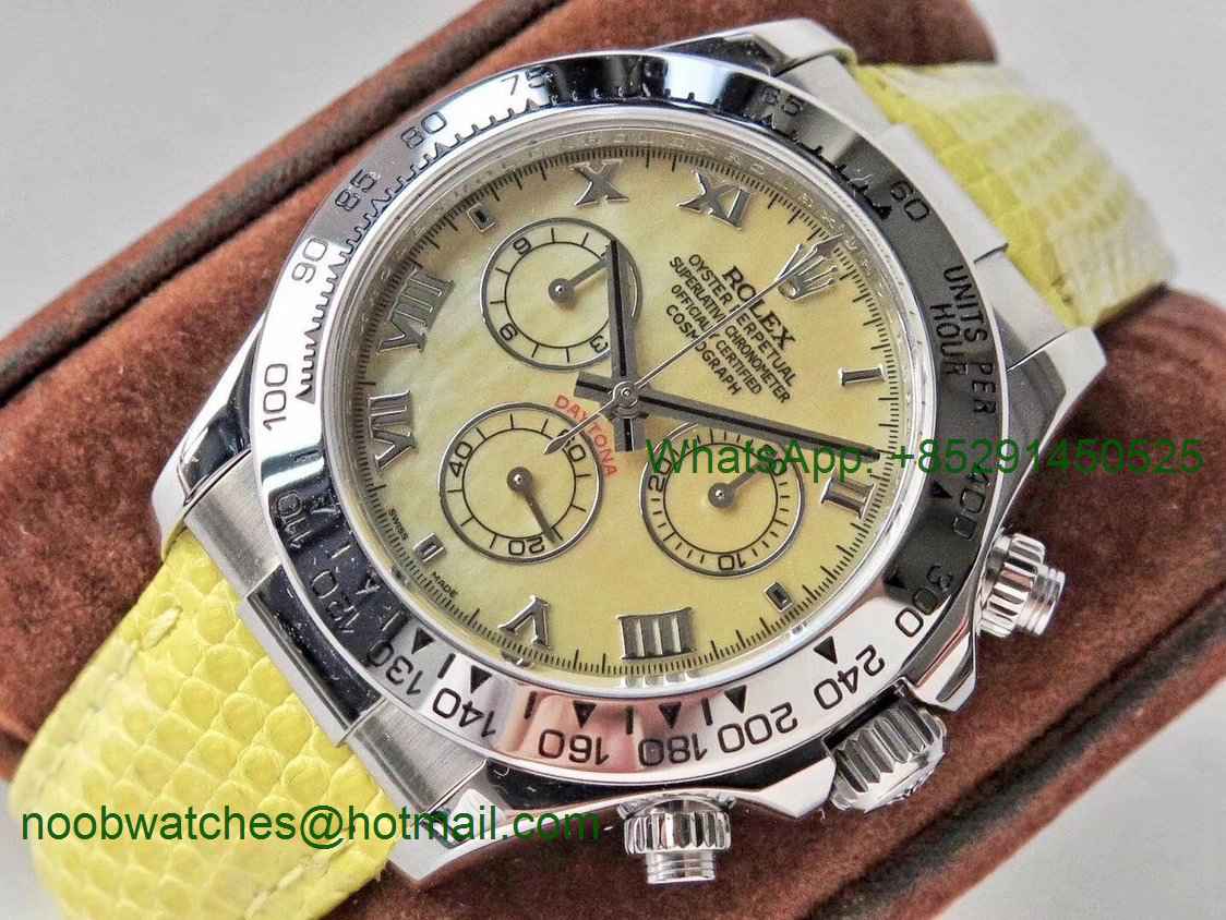 Replica Rolex Daytona 116519 OXF Best Edition Yellow MOP Dial on Yellow Leather Strap A7750