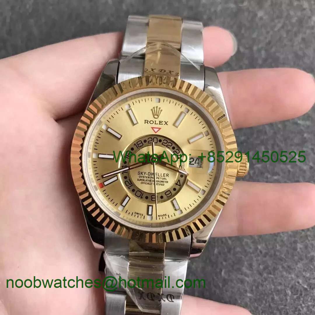 Replica Rolex Skydweller Two Tone SS/Yellow Gold Gold Dial Stick Lume Markers Asian 23J