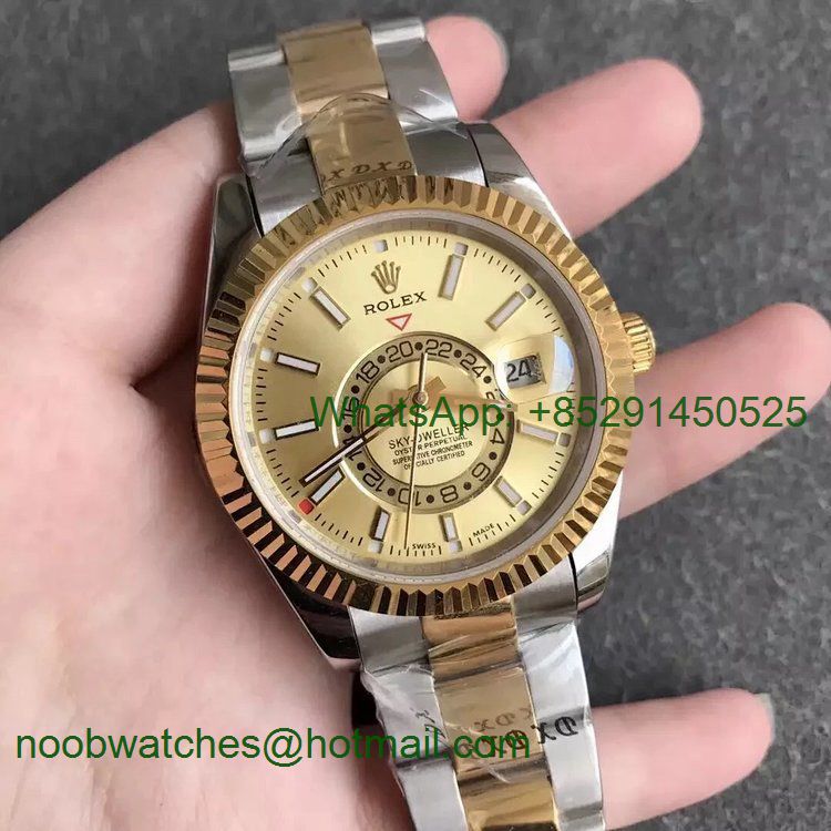 Replica Rolex Skydweller Two Tone SS/Yellow Gold Gold Dial Stick Lume Markers Asian 23J