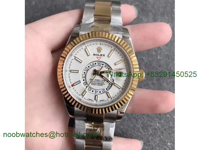 Replica Rolex Skydweller Two Tone SS/Yellow Gold White Dial Stick Lume Markers Asian 23J