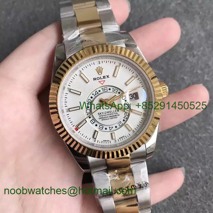 Replica Rolex Skydweller Two Tone SS/Yellow Gold White Dial Stick Lume Markers Asian 23J