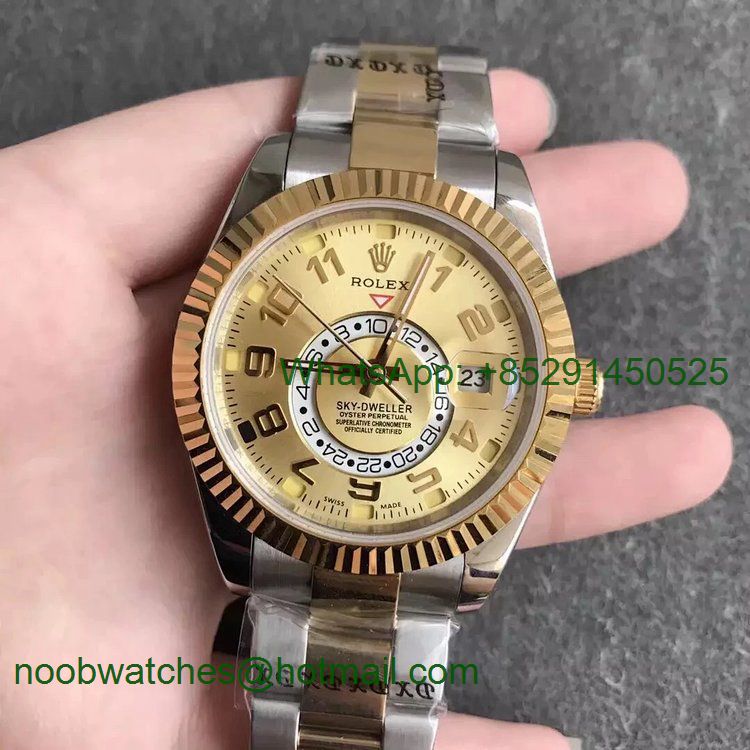 Replica Rolex Skydweller Two Tone SS/Yellow Gold GOLD Dial Arabic Number Markers Asian 23J