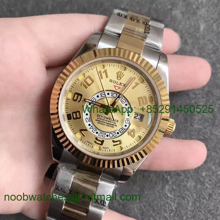Replica Rolex Skydweller Two Tone SS/Yellow Gold GOLD Dial Arabic Number Markers Asian 23J