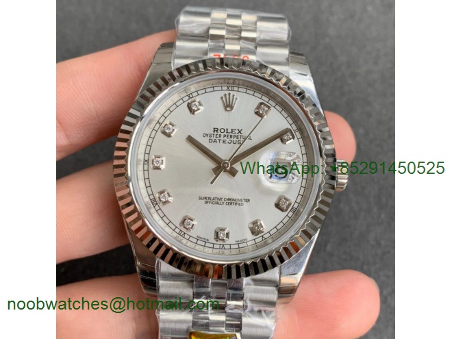 Replica Rolex DateJust 126334 SS Noob 1:1 904L Best Silver Dial Diamond Markers on SS Jubilee Bracelet A3235