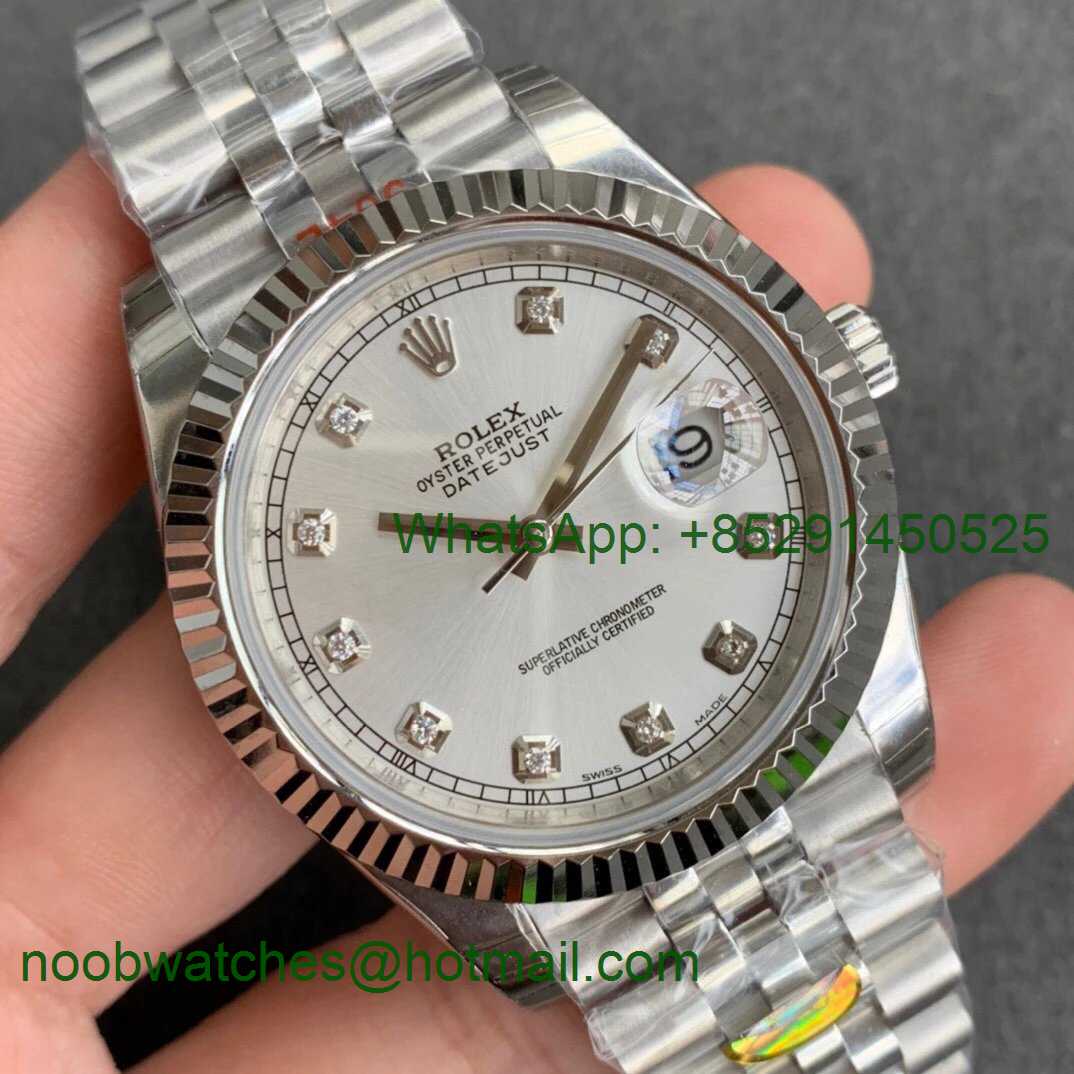 Replica Rolex DateJust 126334 SS Noob 1:1 904L Best Silver Dial Diamond Markers on SS Jubilee Bracelet A3235