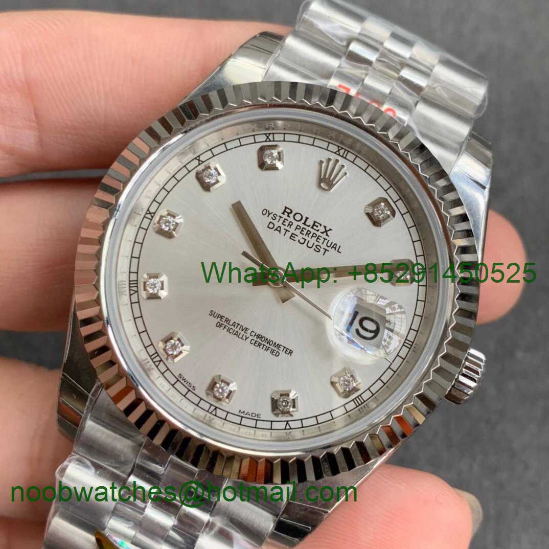 Replica Rolex DateJust 126334 SS Noob 1:1 904L Best Silver Dial Diamond Markers on SS Jubilee Bracelet A3235