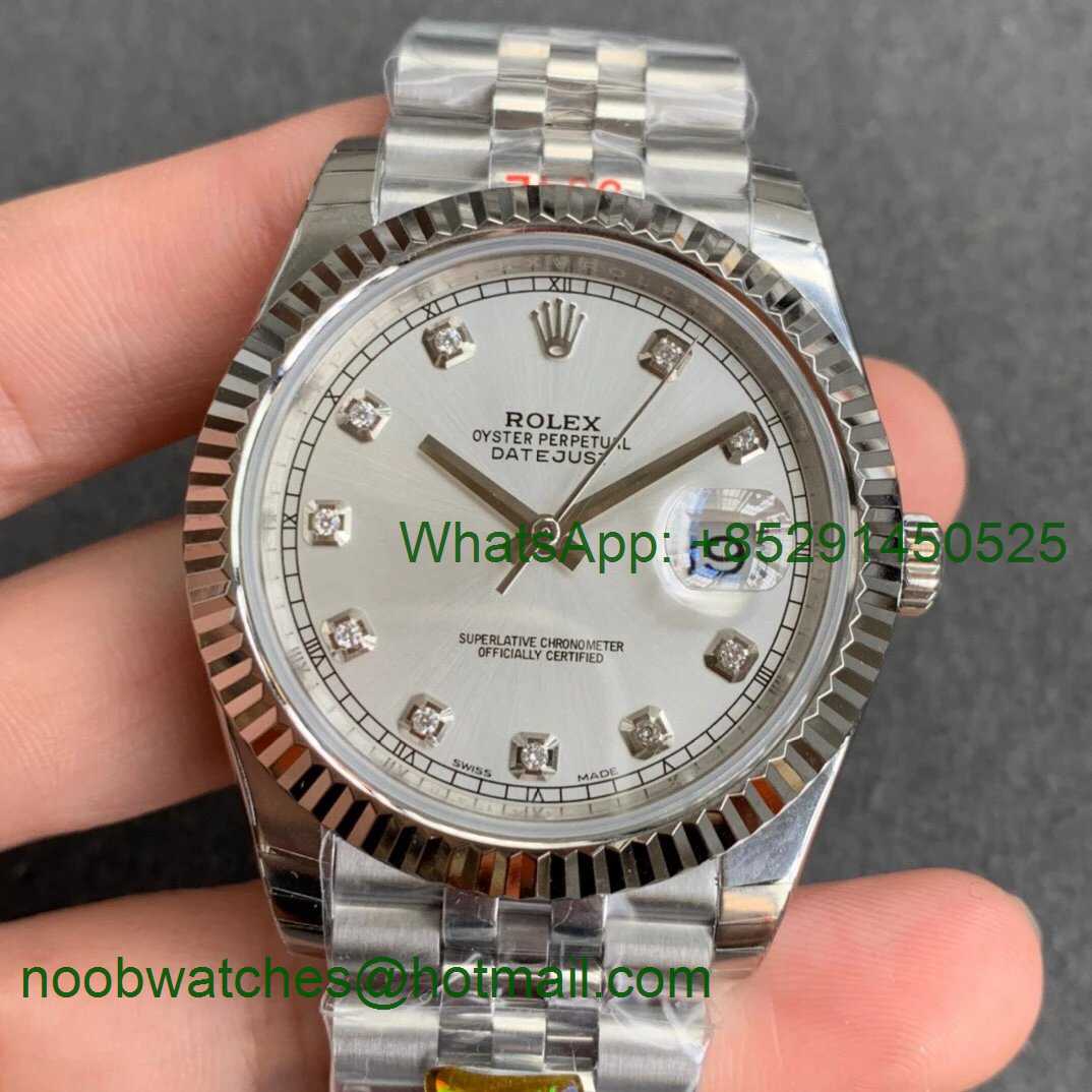 Replica Rolex DateJust 126334 SS Noob 1:1 904L Best Silver Dial Diamond Markers on SS Jubilee Bracelet A3235