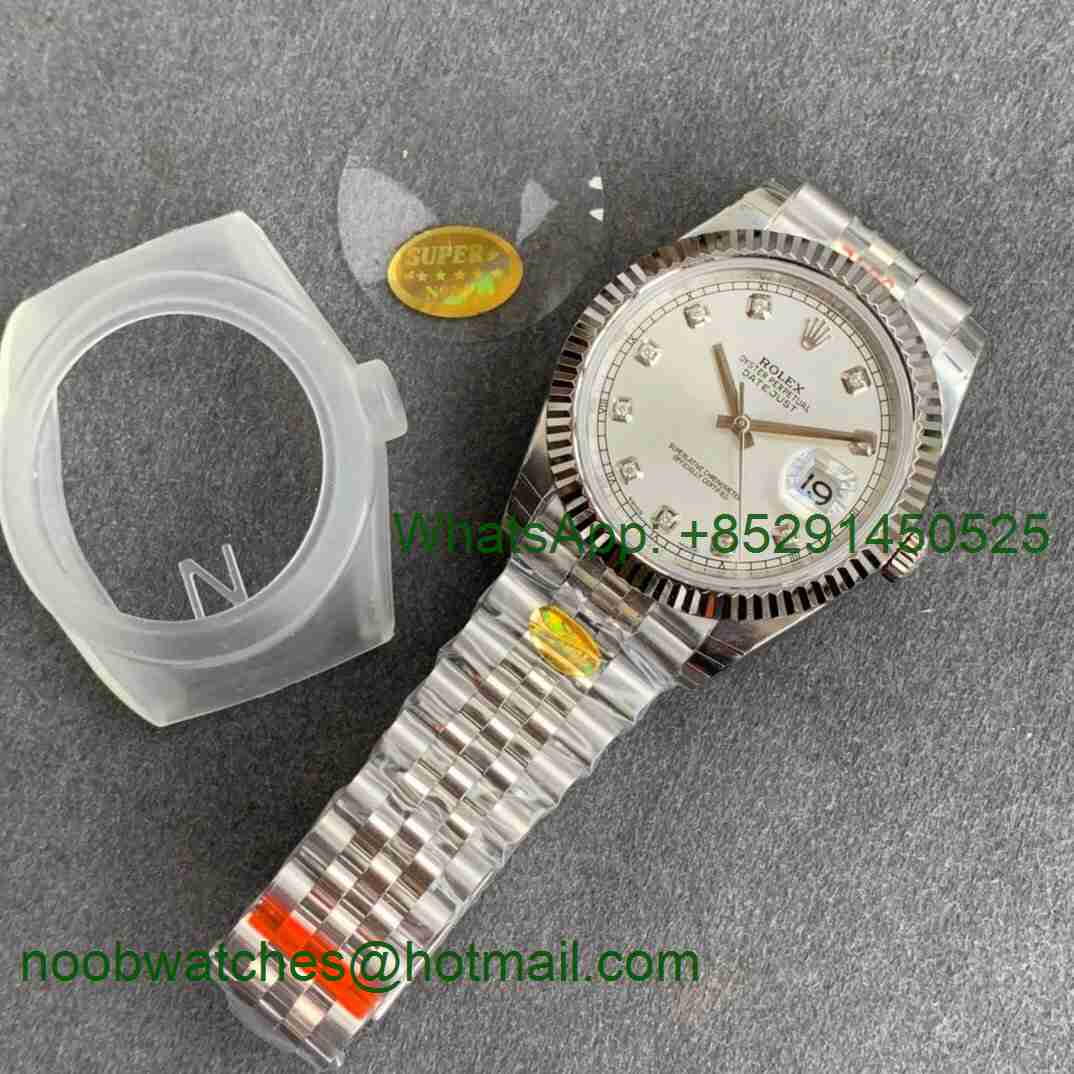 Replica Rolex DateJust 126334 SS Noob 1:1 904L Best Silver Dial Diamond Markers on SS Jubilee Bracelet A3235