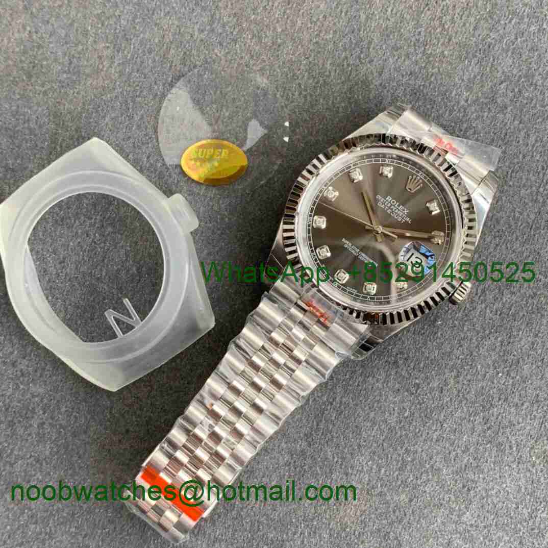 Replica Rolex DateJust 126334 SS Noob 1:1 904L Best Gray Dial Diamond Markers on SS Jubilee Bracelet A3235
