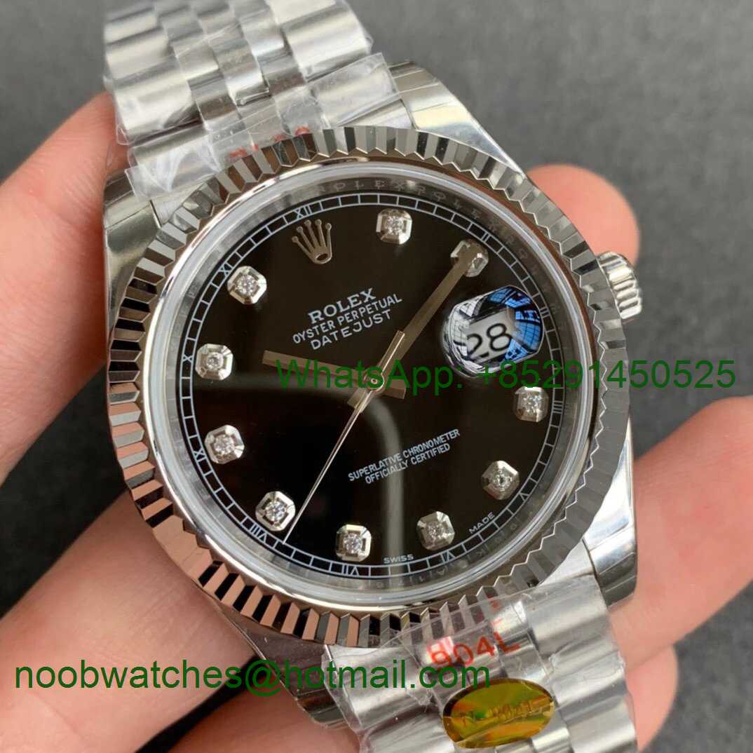 Replica Rolex DateJust 126334 SS Noob 1:1 904L Best Black Dial Diamond Markers on SS Jubilee Bracelet A3235